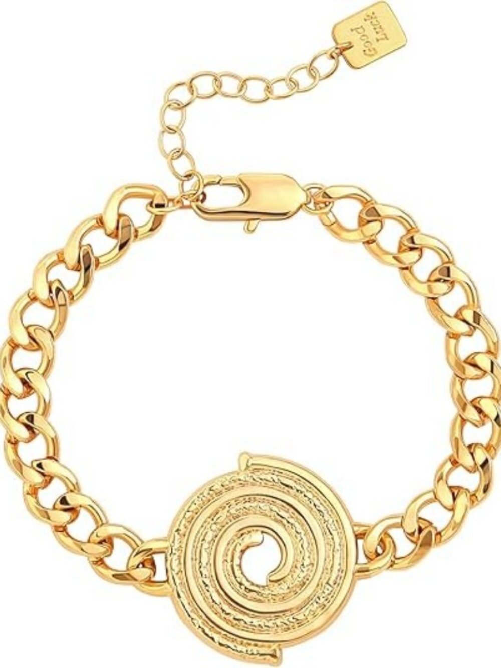 Swirl Plate 18k Gold Plated Chain Layered Coin Charm Bracelet CZ
